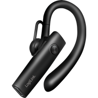 Black LogiLink BT 5.4 earclip headset with detachable mic and sleek curved design.