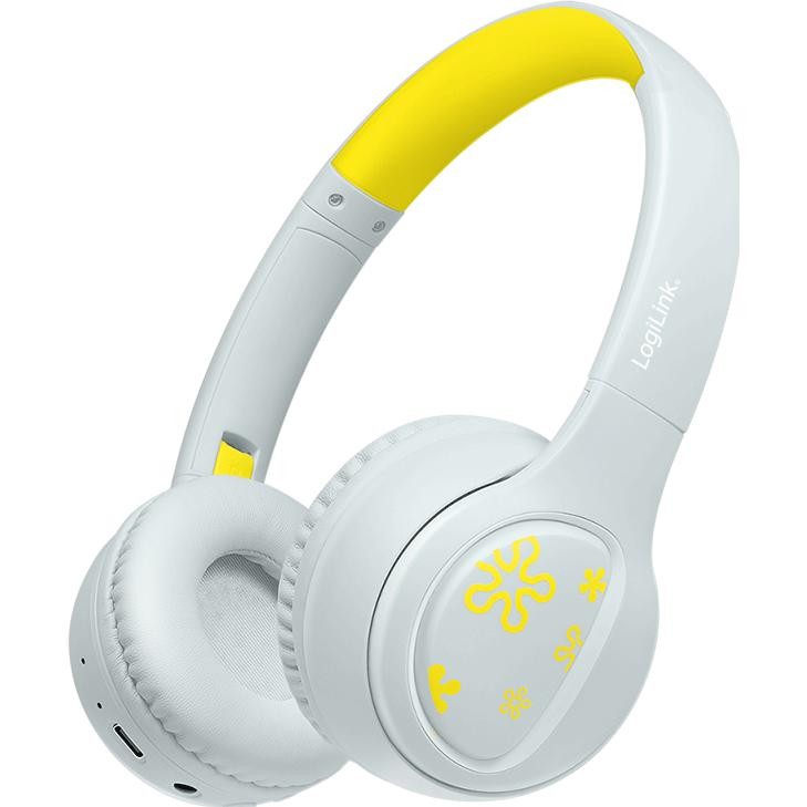Light blue on-ear headphones with a yellow accent, featuring cushioned ear pads, a sleek design, and a LogiLink logo on the ear cup.