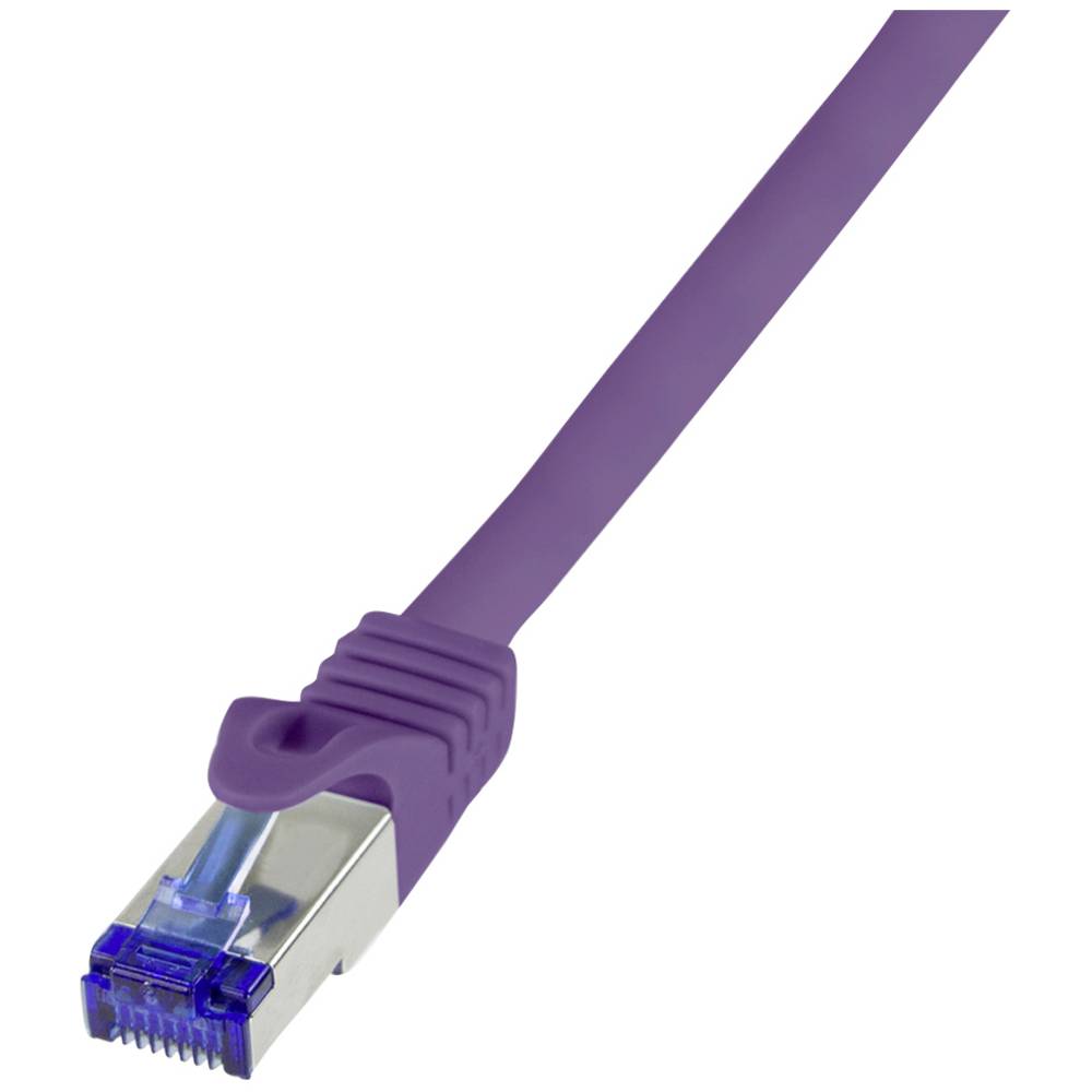 Violet CAT 6A S/FTP network cable, 5 meters long, featuring a sturdy RJ45 connector with a transparent clip and flexible, durable material.