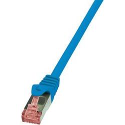 Blue 1m LogiLink Cat.6 S/FTP networking cable featuring a sleek design with a clear plastic connector and a flexible, durable outer material.