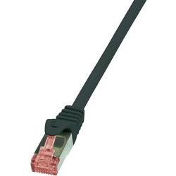 Black 3m Cat.6 S/FTP networking cable with a sturdy design and a transparent connector, featuring a flexible rubber strain relief.