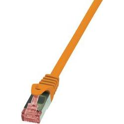 Orange 3m LogiLink Cat.6 S/FTP networking cable featuring a sturdy plastic connector with a transparent cover and a flexible, durable cable body.