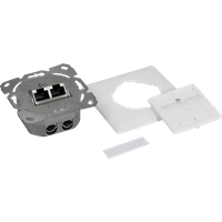 LogiLink Cat.6A wall outlet, 2xRJ45 STP, vertical, signal white, includes metal frame and plastic cover plate.