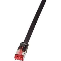 Black networking cable, 7.5 meters long, Cat6 U/FTP (STP), featuring a transparent red connector with gold pins and a sturdy, flexible plastic casing.