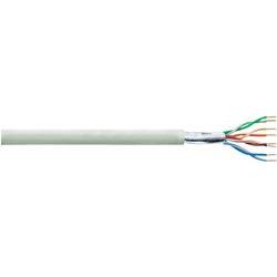 Beige networking cable with a smooth outer sheath, featuring eight color-coded twisted pairs of wires visible at one end, designed for Cat5e connectivity.