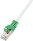 Grey S/FTP cross-over CAT 6 Ethernet cable, 0.50m long, featuring a clear outer sheath and a green clip on the RJ45 connector for secure connection.