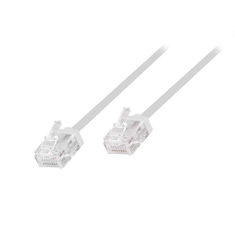 White 10-meter Cat6a U/UTP networking cable featuring clear plastic connectors at both ends, designed for high-speed data transmission.
