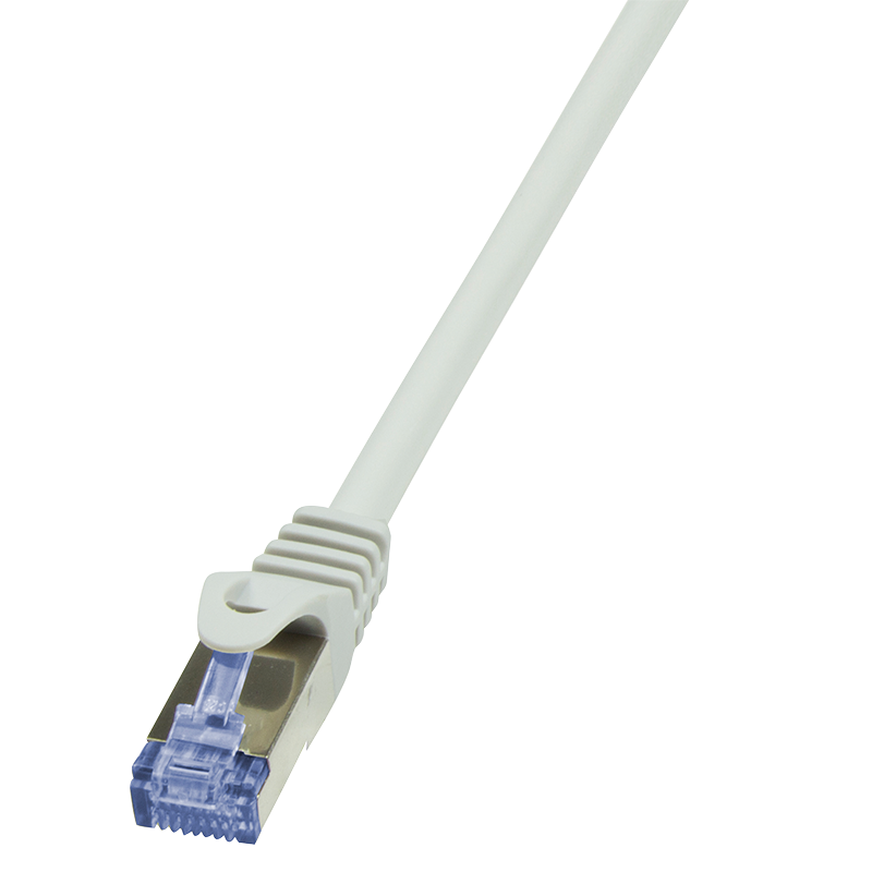 Grey networking cable, 40 meters long, Cat6 S/FTP with a transparent RJ45 connector, featuring a flexible, durable design suitable for high-speed data transmission.