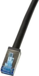 Black 0.5 m Cat6a S/FTP networking cable featuring a transparent connector with blue accents, designed for high-speed data transmission.