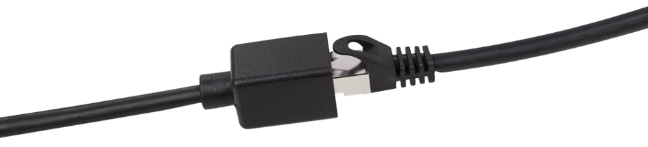 White 2-meter Cat6a S/FTP networking cable with a black connector, featuring a sleek design and sturdy shielding for enhanced performance.