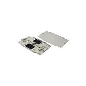 Grey LogiLink FB3001 splice tray featuring a durable plastic construction, designed to hold 24 fiber optic splices securely with a flat cover for protection.