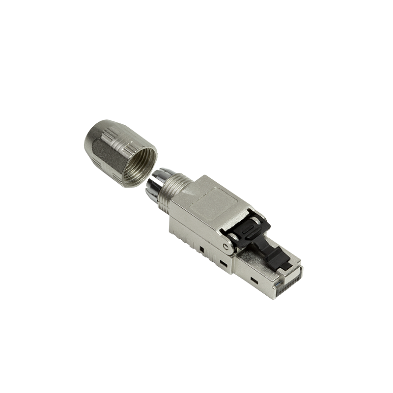 Shielded Cat.6A RJ45 plug in metallic silver with a detachable cap, featuring a compact design for field assembly and MPTL connectivity by LogiLink.