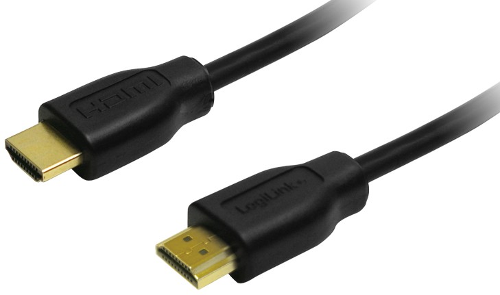 Black LogiLink CH0055 HDMI cable, 20 meters long, featuring gold-plated connectors for enhanced signal quality, designed for 4K UHD resolution.