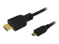 Black LogiLink HDMI cable, 2.0 meters long, featuring a standard HDMI Type A connector on one end and a micro HDMI connector on the other, with gold-plated tips for enhanced connectivity.
