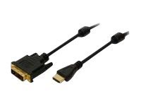 Black LogiLink HDMI to DVI-D cable, 5 meters long, featuring a gold-plated DVI-D connector and a standard HDMI connector, designed for high-quality video transmission.
