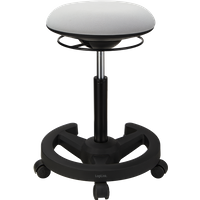 Grey LogiLink height adjustable wobble stool with round cushioned seat and black wheeled base.