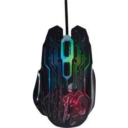 Black ambidextrous gaming mouse with a sleek design, featuring RGB lighting, a USB Type-A connector, and a DPI setting of 2400 for enhanced precision.
