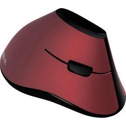 Ergonomic black and red mouse with a sleek design, featuring five buttons and a scroll wheel, designed for comfortable use at 1200 DPI sensitivity.