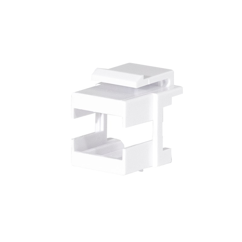 White plastic keystone coupler insert designed for LC-Duplex and SC-Simplex adapters, featuring a compact design with two open slots for fiber optic connections.