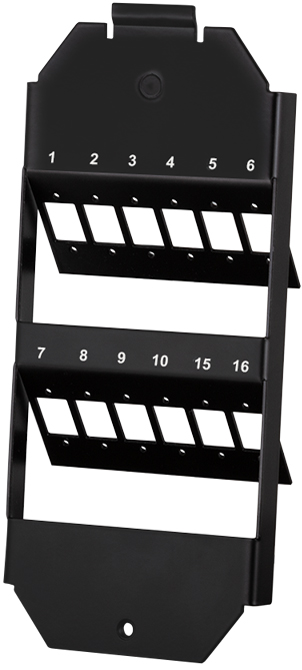 Black LogiLink Keystone floor box insert featuring slots for 12 LC-Duplex or SC-Simplex adapters, with numbered sections for organized installation and a sturdy design.