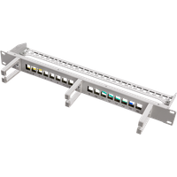 LogiLink grey 1U keystone panel with 16 shielded ports and 3 cable management arms