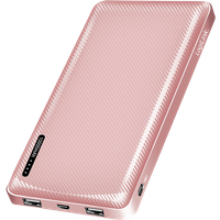Rose LogiLink power bank, 10,000 mAh, LiPo, with USB-C in/out and textured surface.