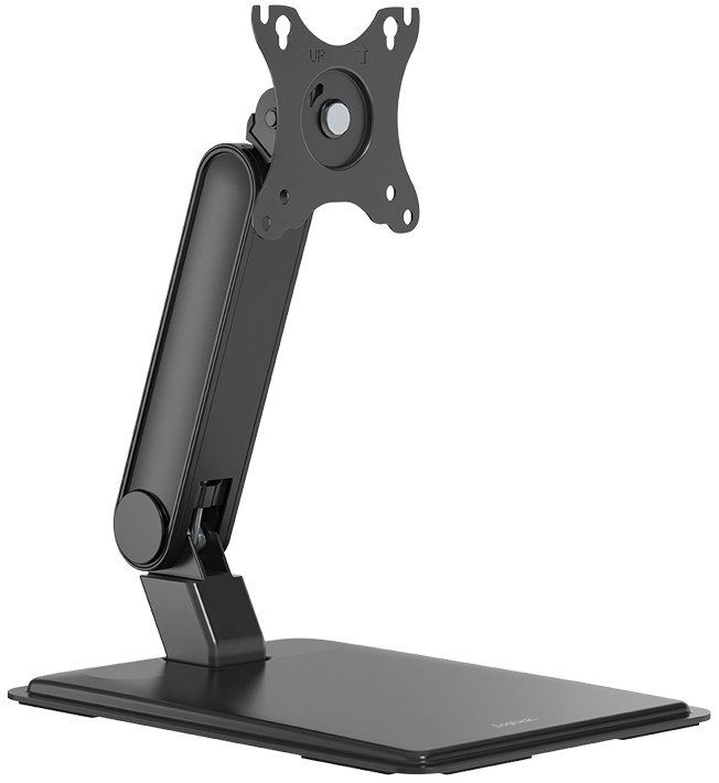 Black LogiLink monitor stand with an adjustable arm, designed for 17"-32" touch screens, supporting up to 8kg, featuring a sturdy base and VESA mount compatibility.