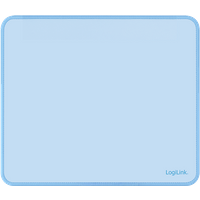 Blue LogiLink mouse pad, 220 x 250 mm, with rounded corners and subtle logo in bottom right corner.