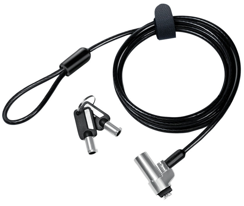 Logilink Nbs013 laptop security lock features a durable black cable, a silver locking mechanism, and includes two keys for added security.