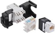 LogiLink NK4007 Keystone Module featuring a black and white plastic design with multiple ports for network connections, ideal for structured cabling systems.
