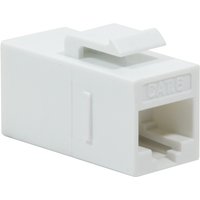 White LogiLink RJ-45 cable gender changer with rectangular shape and clip on top.