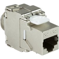 Stainless steel LogiLink RJ-45 wire connector with CAT6A marking and white release tab