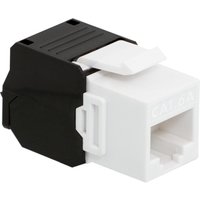 Black and white LogiLink NK4066 keystone module with CAT6A marking and snap-in design.