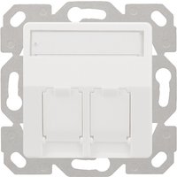 White LogiLink NK4081 keystone module bracket with dual port openings and metal mounting frame.