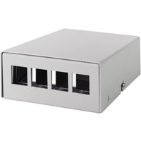 Grey LogiLink NP0092 network junction box with four rectangular ports and smooth metallic finish.