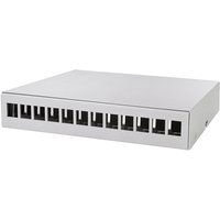 Grey LogiLink NP0094 network junction box with multiple Ethernet ports on the front panel.
