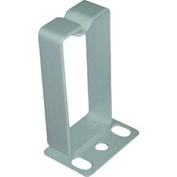 Gray metal rack accessory with a rectangular design, featuring a vertical support and three mounting holes at the base for secure installation.