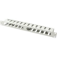 Grey LogiLink cable organizer tray with slotted design and mounting holes, 1 piece.