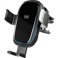 Black LogiLink PA0277 charger with fast charging, sleek design, wireless symbol, and adjustable phone holder.