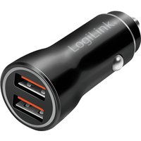 Black LogiLink car charger with dual USB ports and silver accents