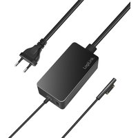 Black LogiLink PA0309 laptop charger with EU plug and rectangular adapter block, slim connector tip.