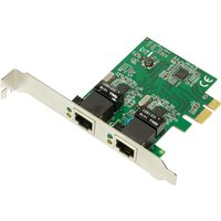 Green LogiLink PC0075 internal network card with dual Ethernet ports and PCIe connector.