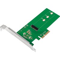 Green LogiLink PC0084 internal M.2 adapter card with silver PCIe connector and mounting bracket.