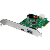 Green LogiLink internal USB 3.2 Gen 2 adapter card with silver bracket, USB-C and USB-A ports, and electronic components.