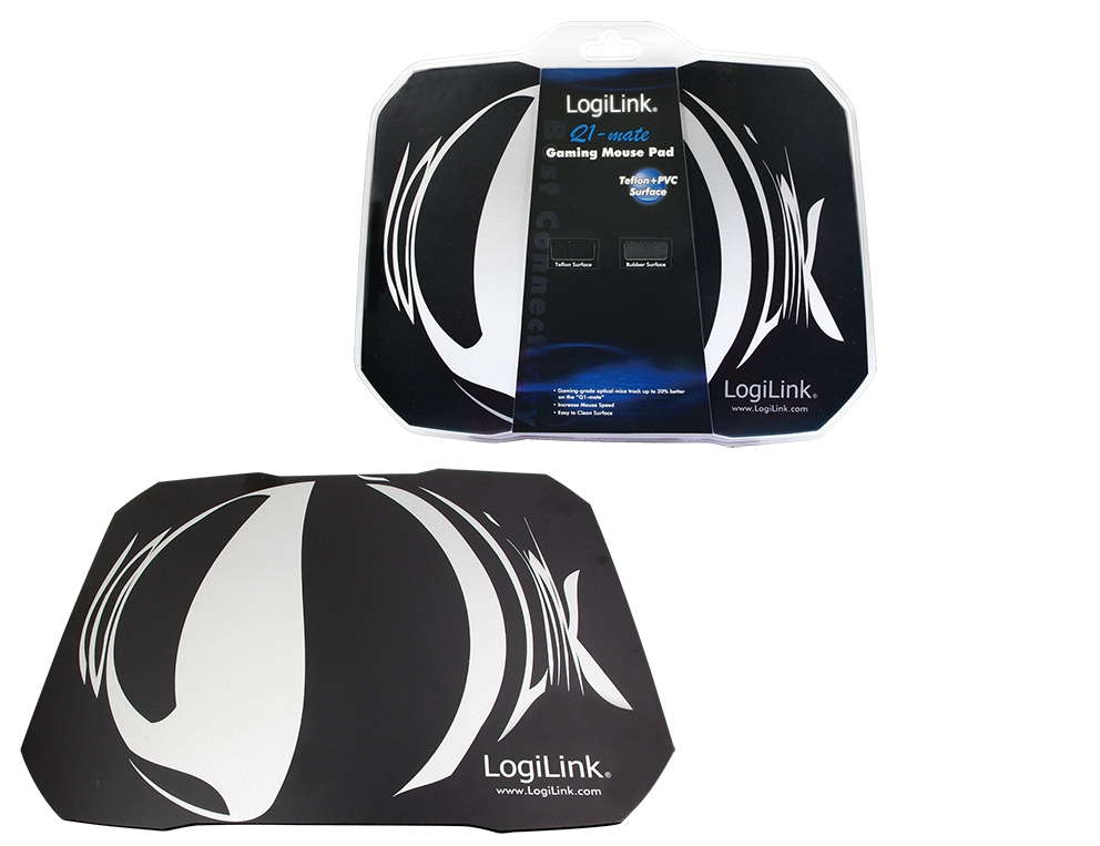 LogiLink Q1 Mate gaming mouse pad in black and white, featuring a sleek design with smooth surface and rounded edges for optimal performance.