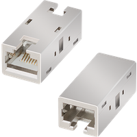 LogiLink RJ45 Inline Coupler, Cat.6A, shielded, metal housing, rectangular with visible ports and connectors.