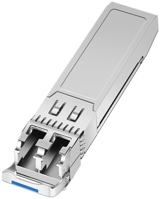 LogiLink SFP007 silver metal network transceiver module with dual connectors, designed for fiber optic connections, supporting speeds up to 10000 Mbit/s.