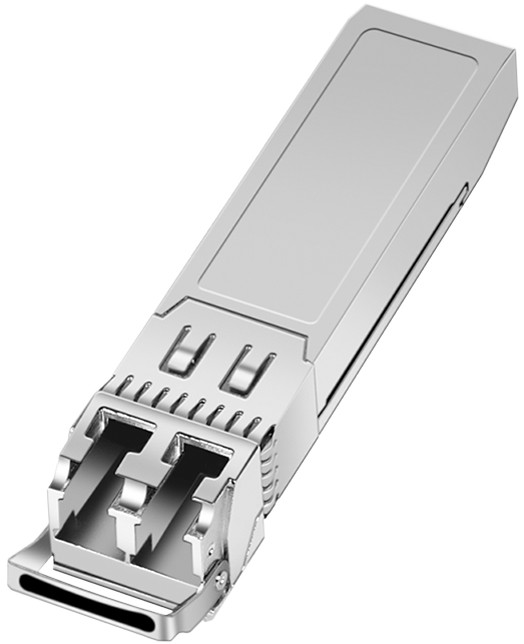 LogiLink SFP008 network transceiver module in silver metal, featuring dual fiber optic ports and a compact design for high-speed 10,000 Mbit/s data transmission.