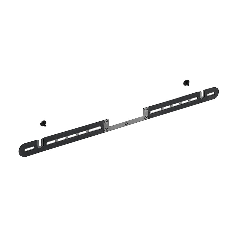 Black metal wall mount for Sonos Arc and Sonos Arc Ultra, featuring adjustable slots for secure installation, with two mounting screws included.