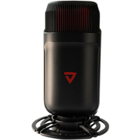 Black LogiLink Thronmax Mdrill Zone XLR microphone with red accents and included shock mount.